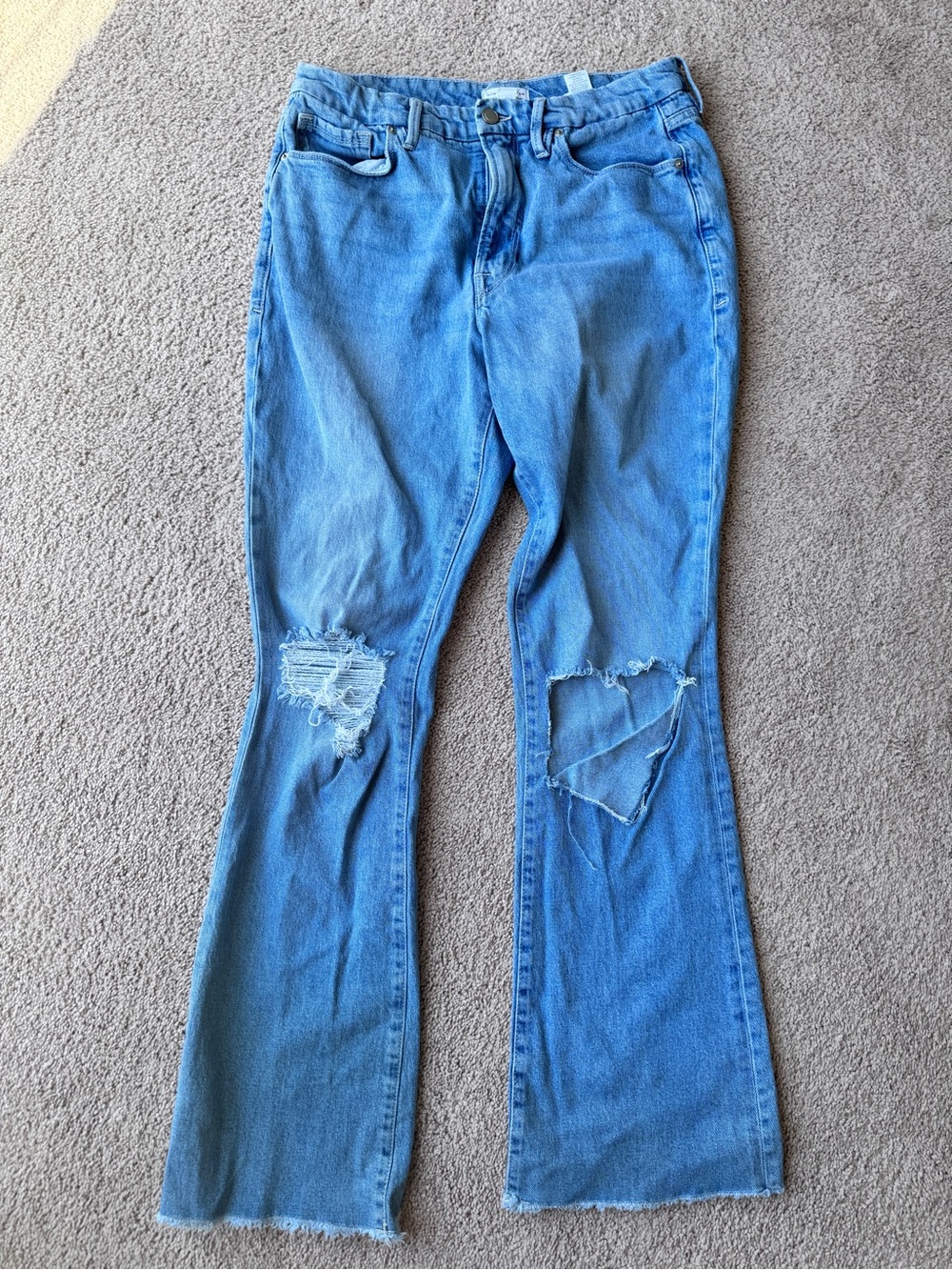 Good American Light Blue Distressed Flare Jeans